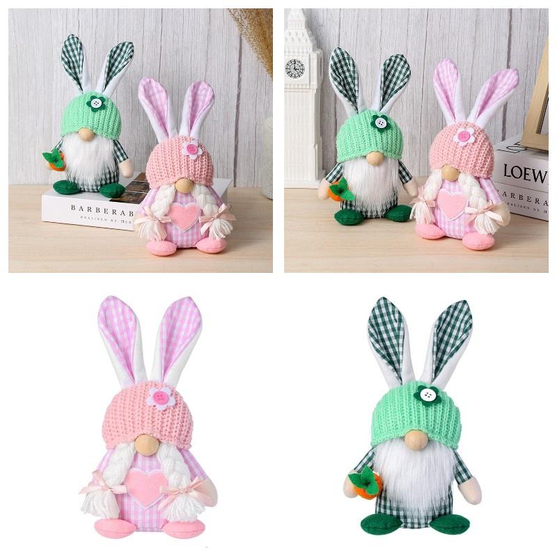 Chaoya Easter Fabric Faceless Bunny Couple Dolls Knitted Hat Decoration Figurines