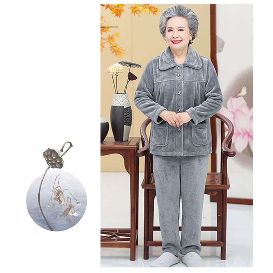 MTKCNTL Winter Loungewear Fluffy and Plus Sizes for Micro Wearable Christmas Gift for Seniors Women's Pajamas, Fleece-Lined Set, Seniors, Open-Front