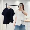 2026 Women's Plus Size Short Sleeve Patchwork T-shirt with Crochet Lace