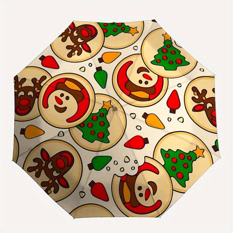 

1pc Christmas Cookies Automatic Folding Umbrella - 8-Rib Iron Frame, Windproof, Portable Sunshade with Plastic Handle for Travel & Outdoor A