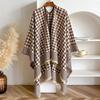 Houndstooth Women Scarf New Winter Warm Double-Sided Slit Large Shawl Pashmina Foulard Square Thick Blanket Poncho