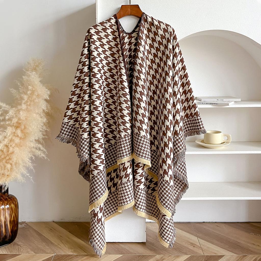Houndstooth Women Scarf New Winter Warm Double-Sided Slit Large Shawl Pashmina Foulard Square Thick Blanket Poncho