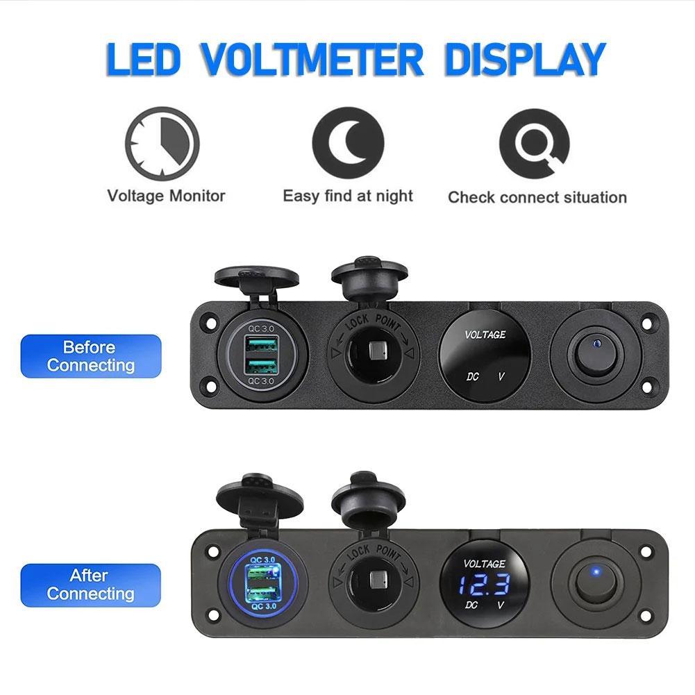 

12 В гнездо прикуривателя 4 в 1 водонепроницаемая автомобильная двойная QC3.0 USB-розетка панель для автофургона морская лодка розетка зарядное устройство гнездо синий