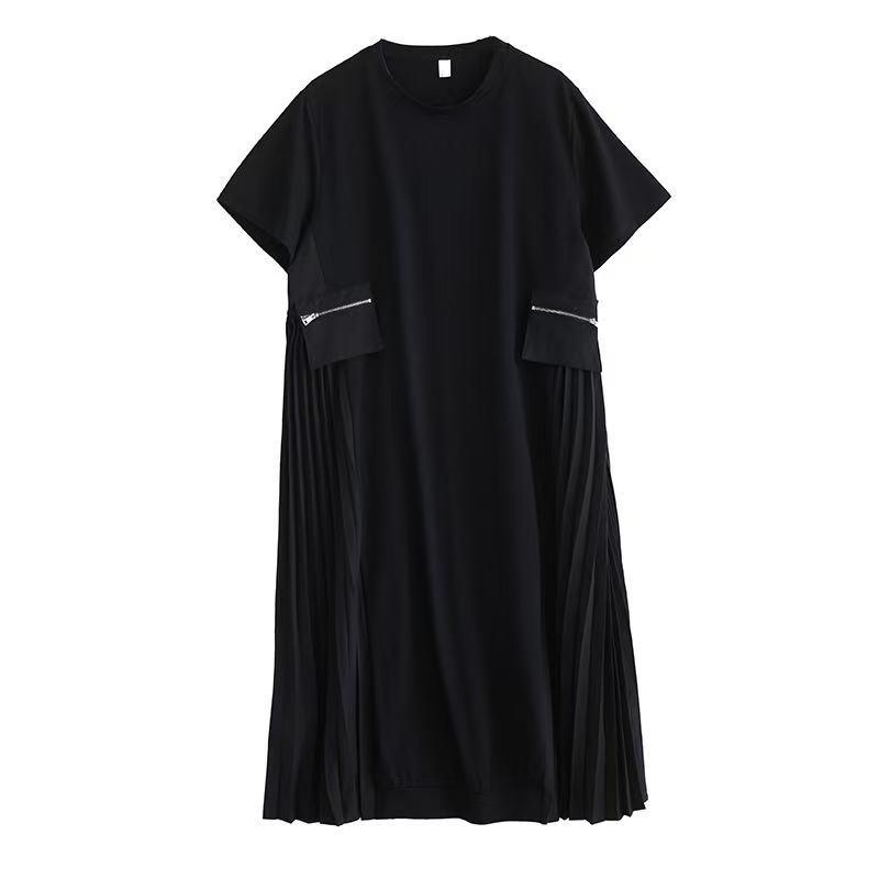 Short Sleeve Plus Size Vintage Black Pleated New In Dresses for Women Casual Loose Long Summer Dress