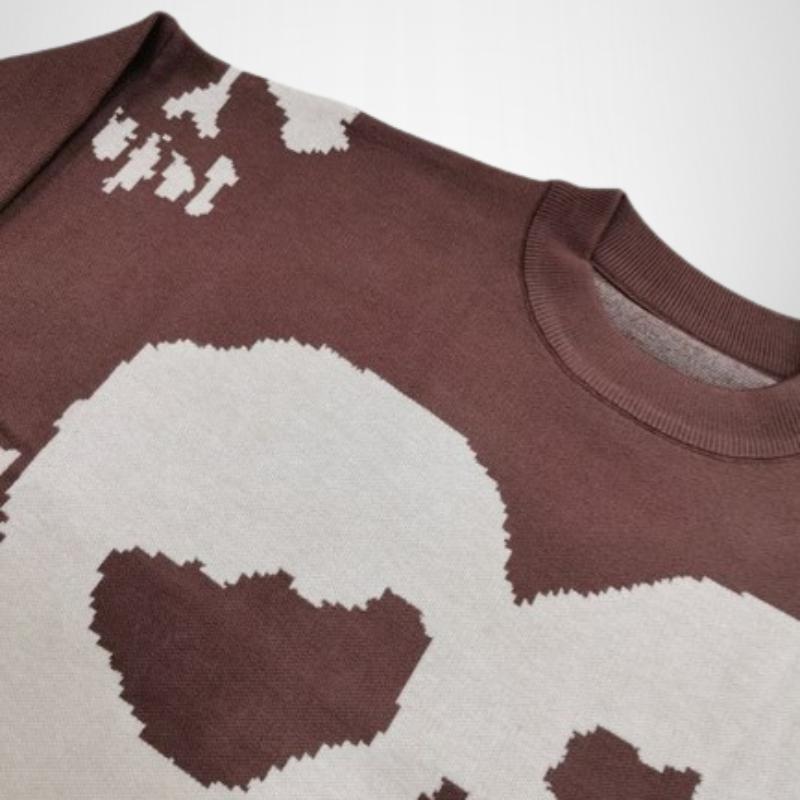 Y2K European and American Autumn/Winter Warm Knitted Skull Pattern Harajuku Street Coat Sweater Hip Hop Loose