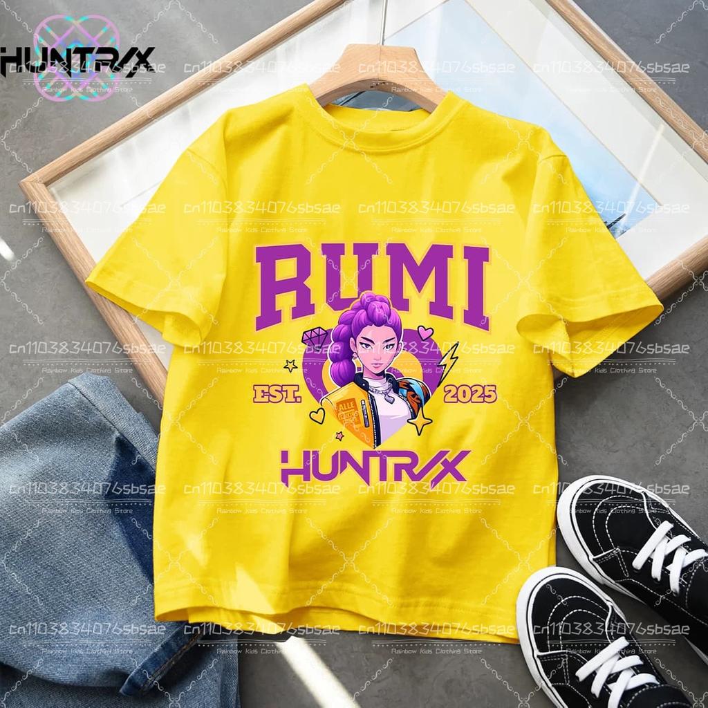 2026 New KPop Demon Hunters Cartoon Print Kids T-shirts Summer Short Sleeve Tees Boys and Girls Clothes Casual Tops
