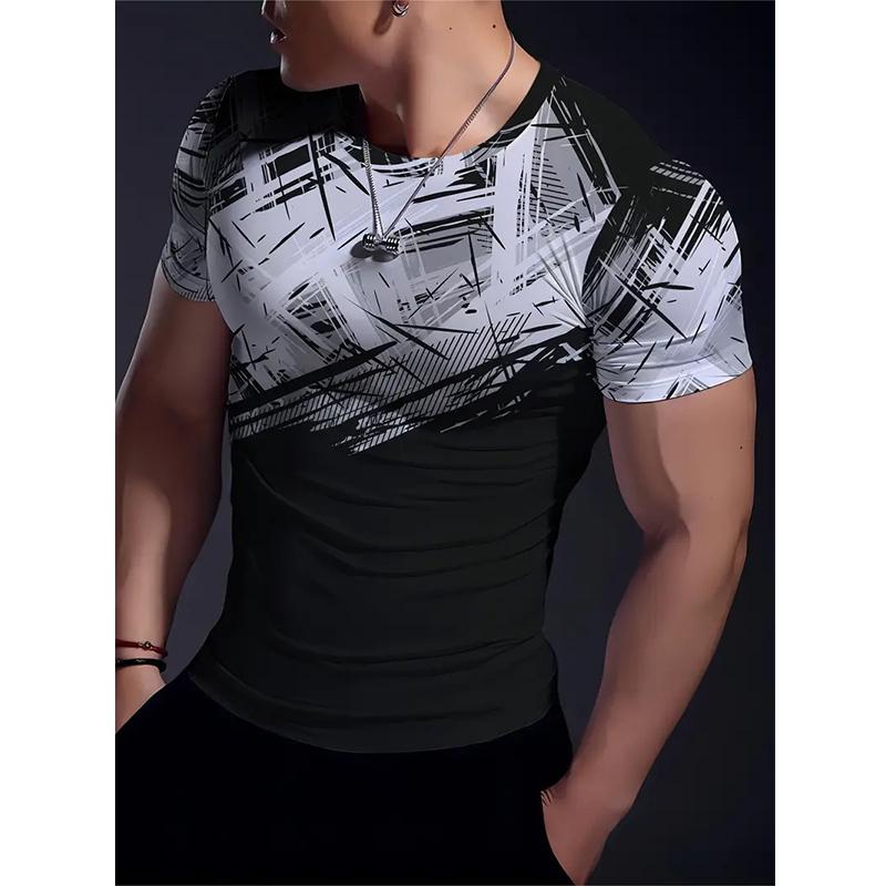 Men s Gradient Striped 3D Printed T-shirt Summer Casual Short Sleeved Top T-shirt 5XL