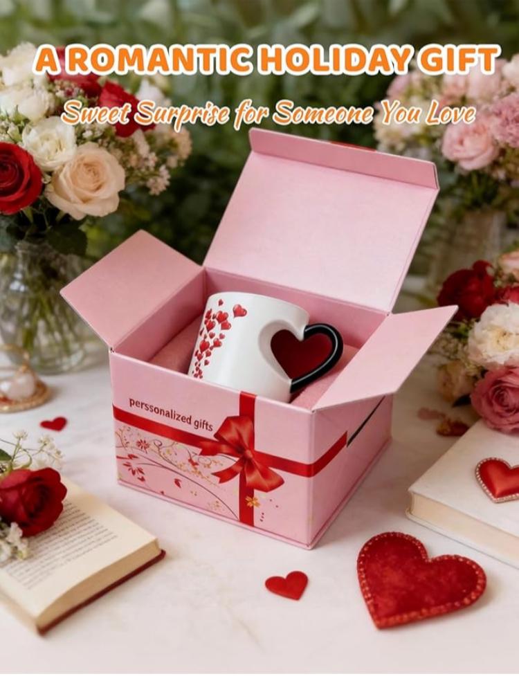 Heat Sensitive Color Changing Heart Handle Mug Strange Rare Mate Couple Valentine's Day Wedding Coffee Mug Cup Festival Gifts