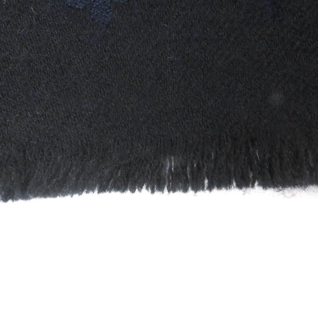 Great LOUIS VUITTON Scarf Monogram All-over Black Navy Cashmere Mens M71615 Used