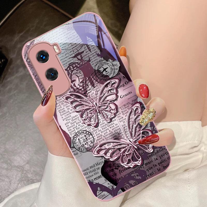 Vintage Schmetterling für Honor 200 90 8X 9X Pro Lite P50 P40 Nova 10 11i P60 Magic4 6 Mate 20 50 Handyhülle aus gehärtetem Glas