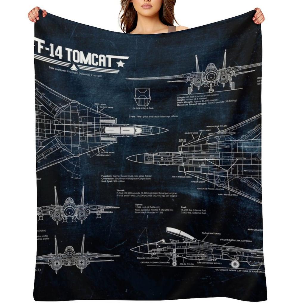 Tomcat F-14 Blueprint Tapestry USAF Navy Throw Blanket Bed covers Plaid Vintage Soft Big Blankets
