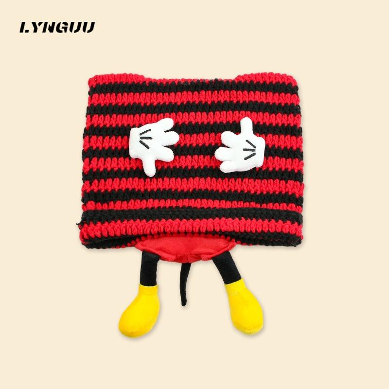 

Милая шапка бини в полоску с Микки Маусом, женская, весенне-осенняя, универсальная, маленькая шерстяная шапка, пуловер, новая