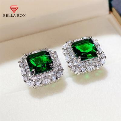Eleganti orecchini a bottone in zirconia cubica verde quadrata per donna, accessori brillanti per matrimonio, fidanzamento, anniversario, regalo, gioielli di moda