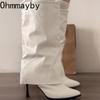 Winter Street Pointed Toe Women Knee High top Thin Heels Female Sexy Splicing Party Long Booties De Muje