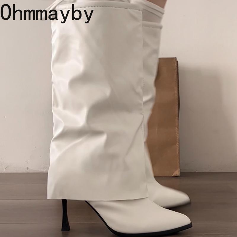 Winter Street Pointed Toe Women Knee High top Thin Heels Female Sexy Splicing Party Long Booties De Muje