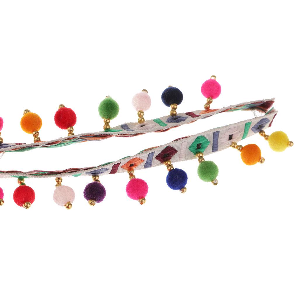 2 buc Panglică Jacquard din dantelă cu franjuri etnice cu franjuri, cu ornamente cu pompon, 1 iardă