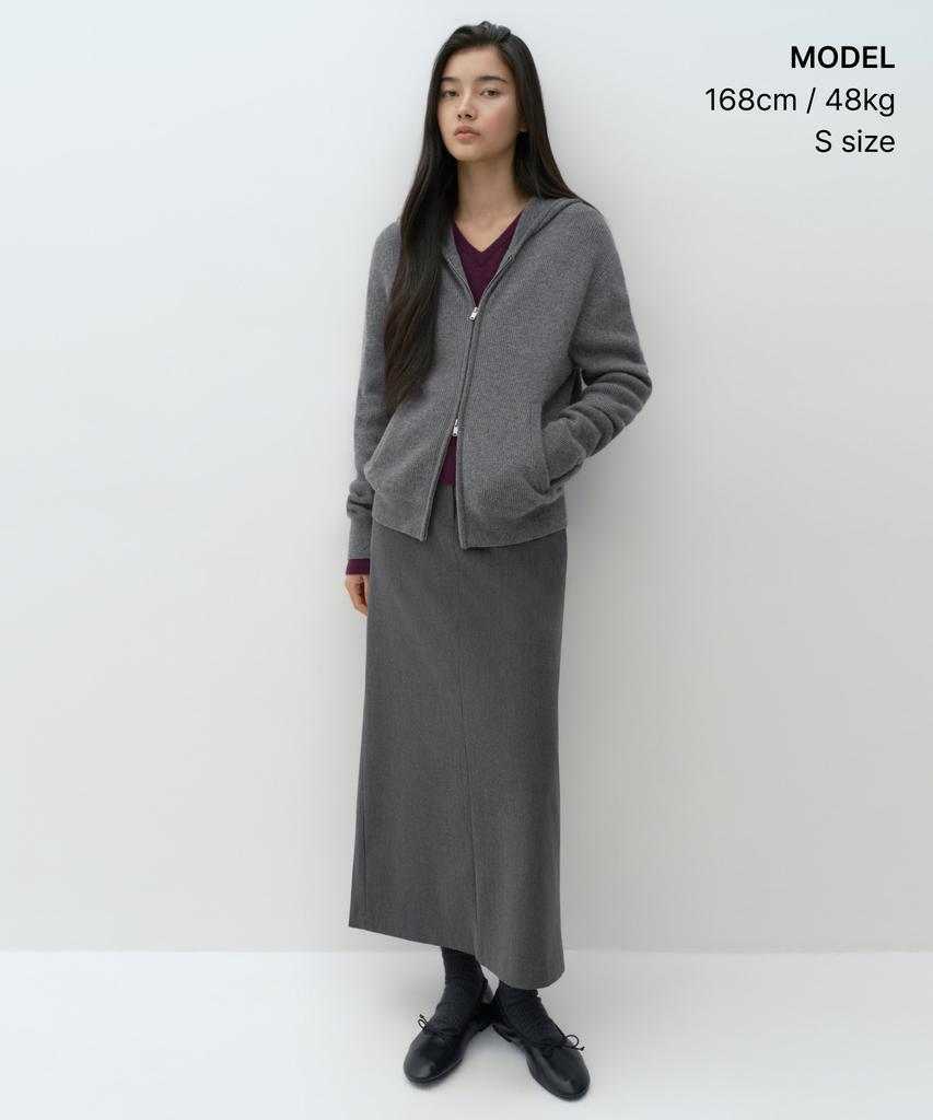MUSINSA STANDARD WOMAN [Victoria Wool] Women'S Minimal Ribbed Hooded Knit Zip-Up [Heather Grey]