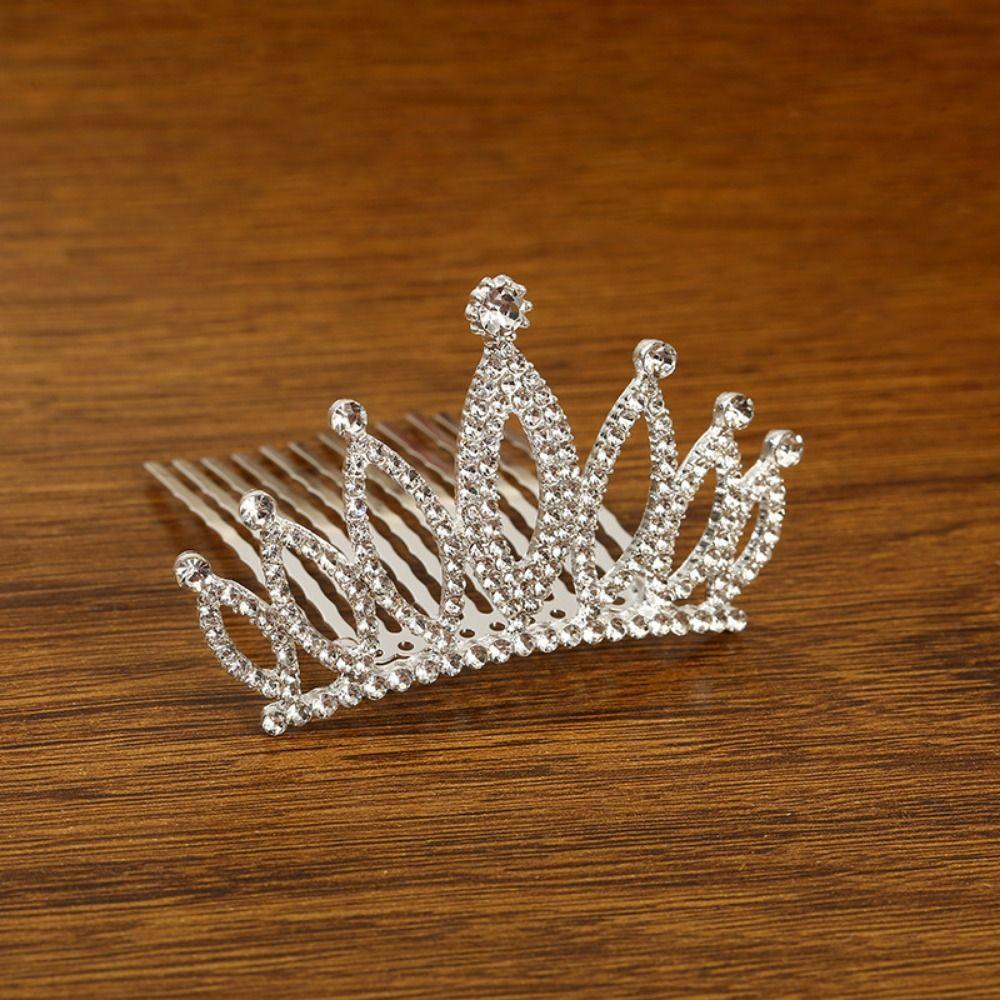 Sparkling Rhinestone Hair Comb Alloy Material Princess Hair Comb Children Tiara Crown  Parties
