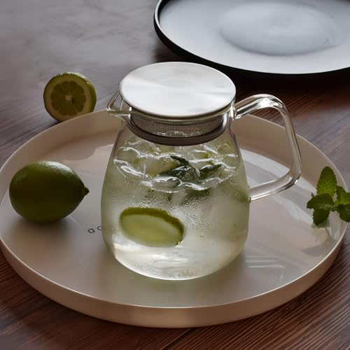 OULOVECO Glass Teapot with Stainless Steel Filter, Transparent Teapot for Hot and Cold Water, Non-Slip Lid, Large Handle, Suitable for Drinking Hot or