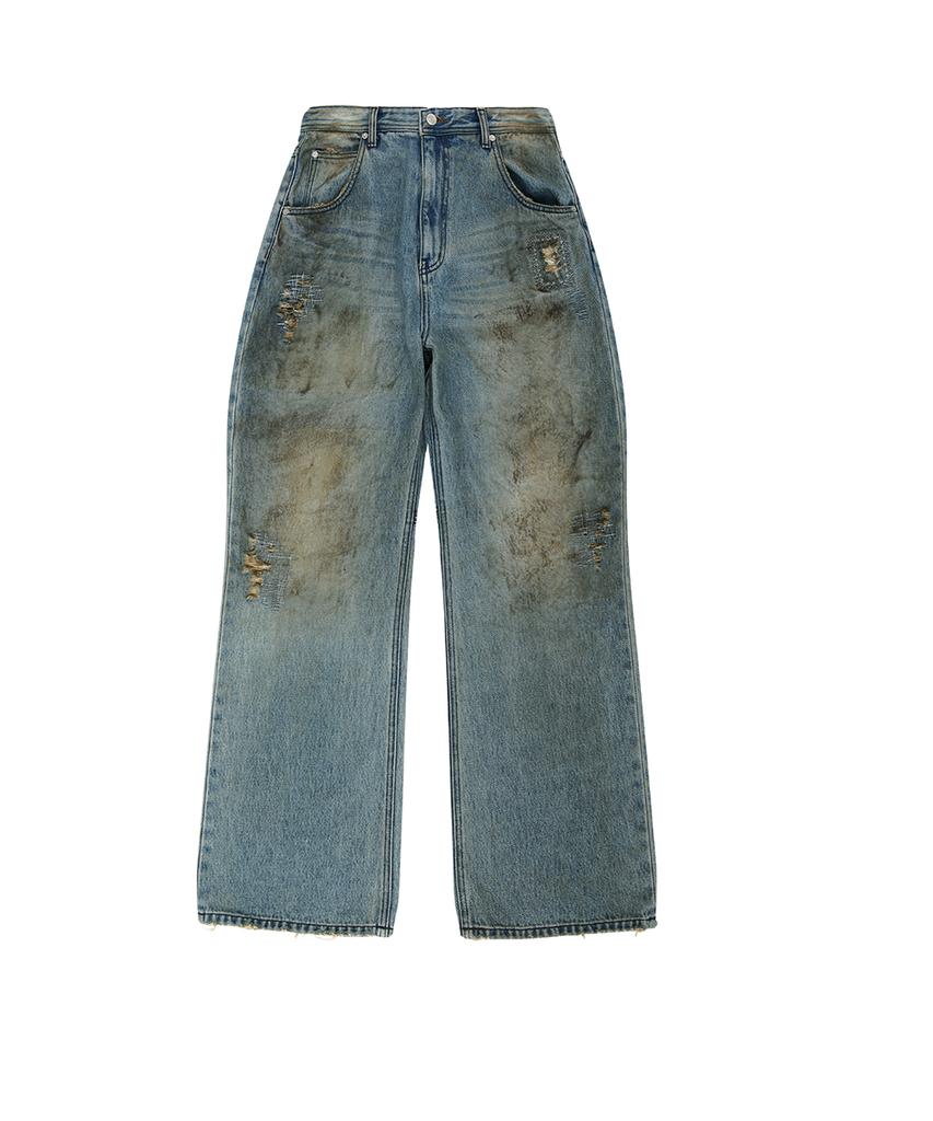 ADSB ANDERSSON BELL Unisex Destroyed Wide-Leg Jeans Apa864U(Blue)