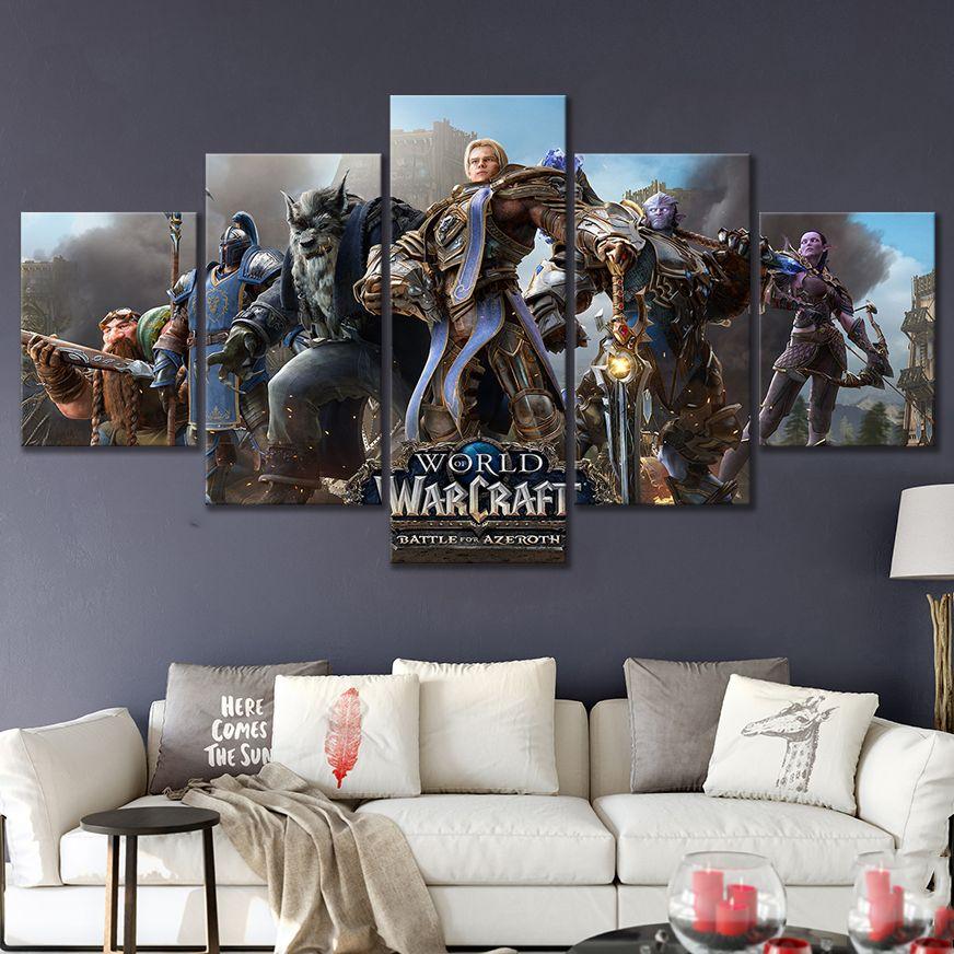 

No Framed Canvas 5 Pcs Alliance WOW Game Battle for Azeroth Wall Art Posters Picture Paintings Home Decor Living Room Decoration 20x35 20x45 20x55cm