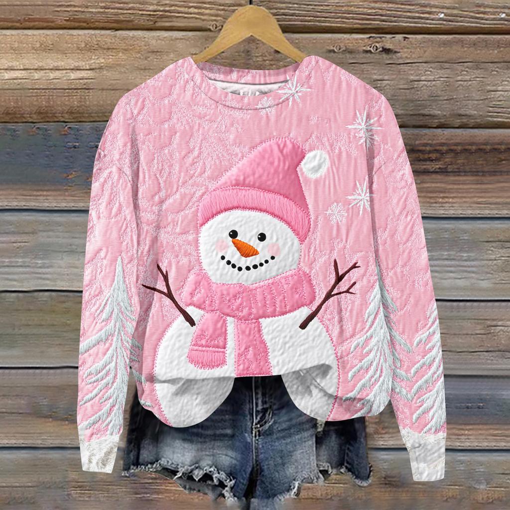 Ladies' Christmas Printed Casual Long Sleeved Round Neck Sports Hoodie Top
