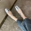 Leather One-word Belt Silver Mary Jane Shoes Light Mouth Round Head Single Shoes Women's 2025 Spring New Women's Shoes Korean Version Trend