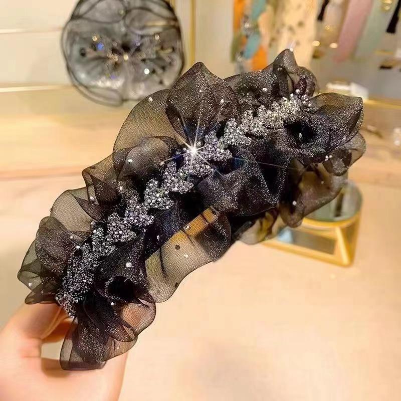 

Передовые черные марлевые резинки для волос женские аксессуары для девочек стразы хворост повязка на голову с клипсой для темпераментной девушки