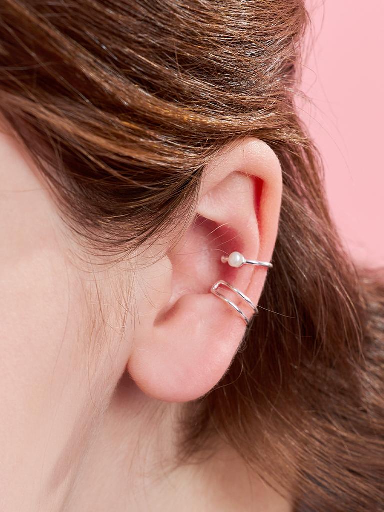 Engbrox [Silver925] Line Pearl Cubic Earcuff Set