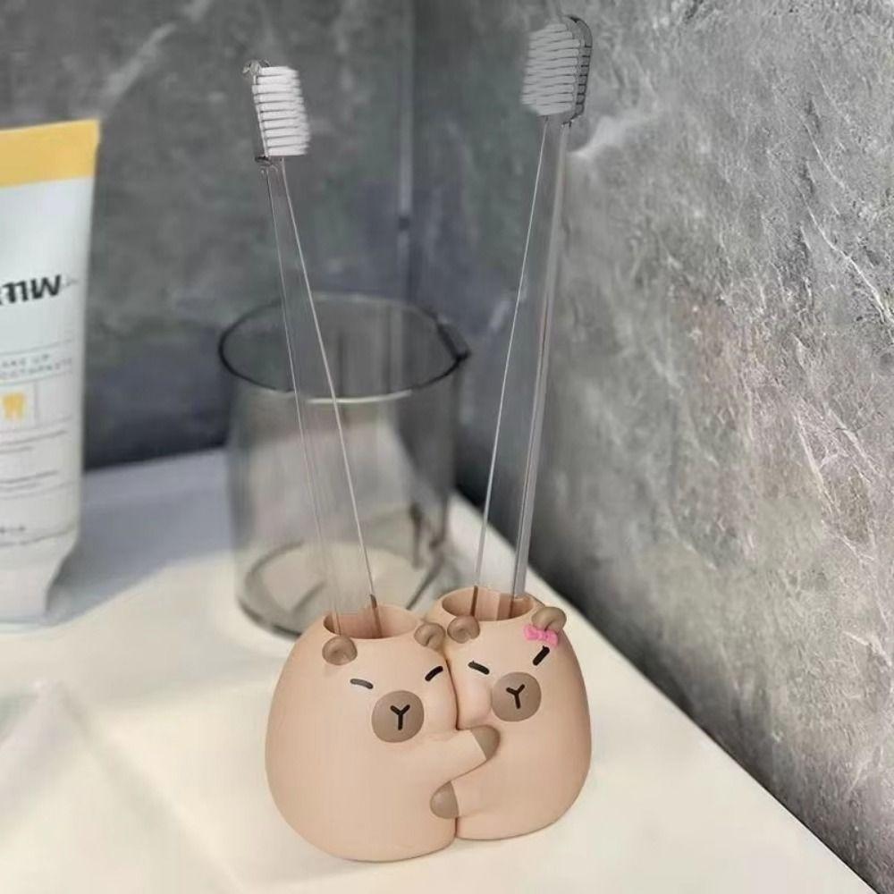 Multi-functional Couple Toothbrush Rack Drain Hole Toothpaste Storage Shelf Bathroom