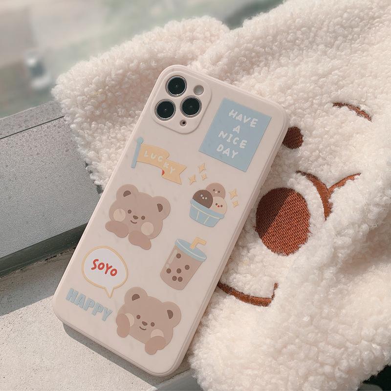 Milk Tea Bear 16 Apple 15 Mobile Phone Case IPhone 13 Pro Applicable 8plus All Inclusive 14 Soft 11 Sets Xs Max