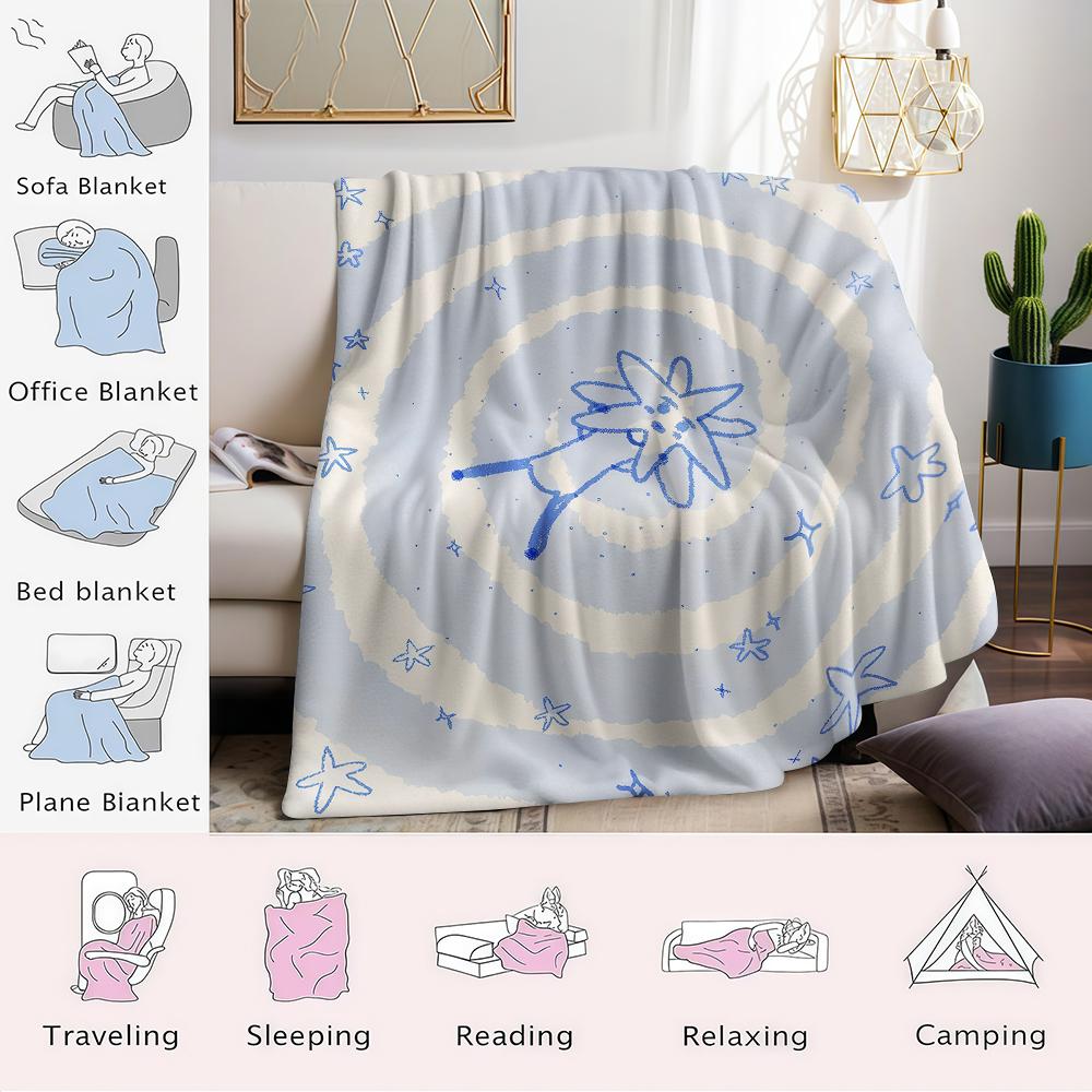 Blue Star Spiral Flannel Blanket Warm Soft Halloween Christmas Couch Warm Cozy Decorative Decor Gift for All Season