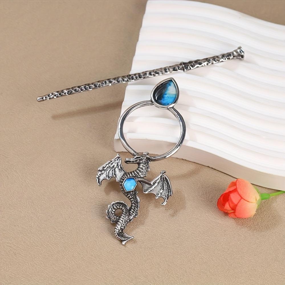 1pc Vintage Dragon Gemstone Hair Stick Gothic Fantasy Style Perfect for Cosplay Looks Unique Mythical Hair Accessory Enthusiasts
