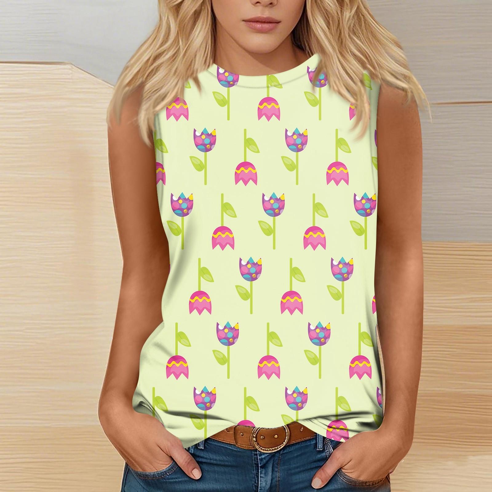 

Женская мода повседневная пасхальная футболка с круглым вырезом без рукавов XXXL белый