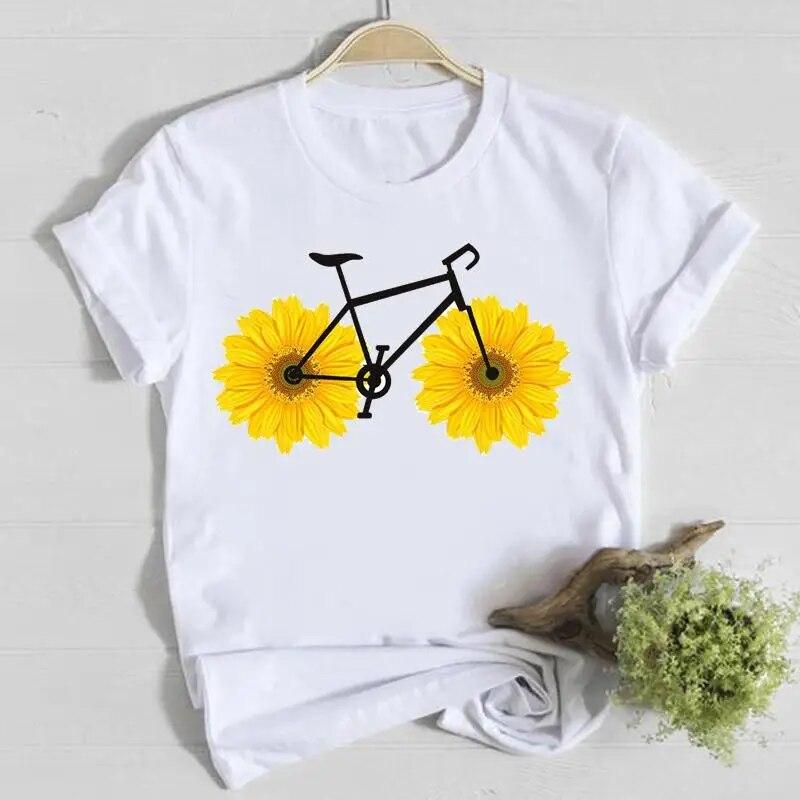 Blume Frühling Rundhals T-Shirt Top Shirt Damen Kleidung Mode T-Shirt Sommer Damen T Kurzarm Lässig Grafik T-Shirts