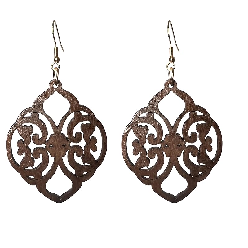 

(uz alotfactory) earrings Japanese style wooden Varnishing simple pair summer individuality yukata natural earrings brown ladies accessories men s