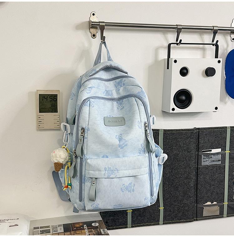Schoolbag new Korean version ins bear printed schoolbag female high-value junior and high school students multi-compartment college style backpack