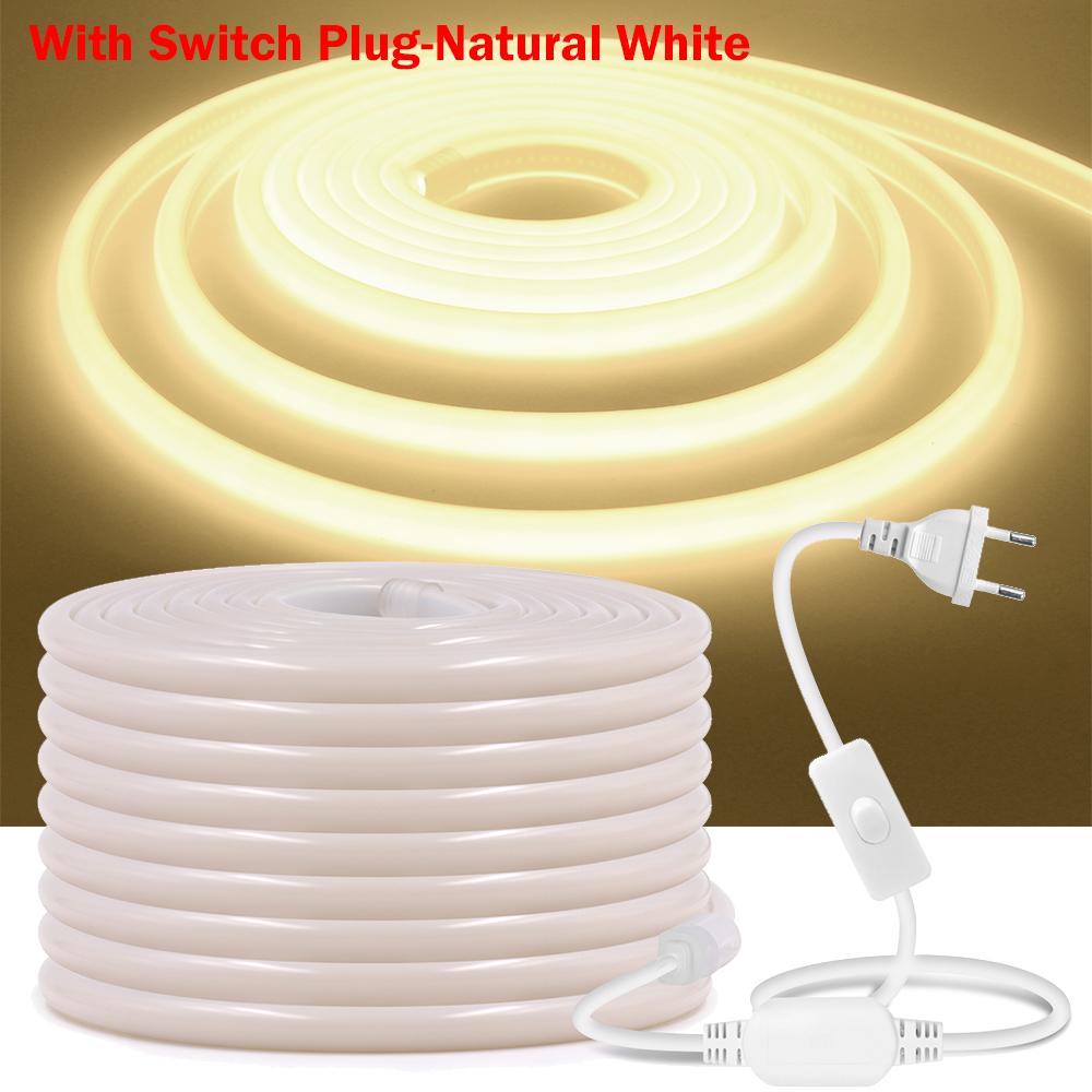 Bandă LED Neon COB 220V Lumină Uniformă la 270° Impermeabilă 288LEDs/m Bandă Flexibilă cu Comutator Stecher UE pentru Iluminat Casă Grădină