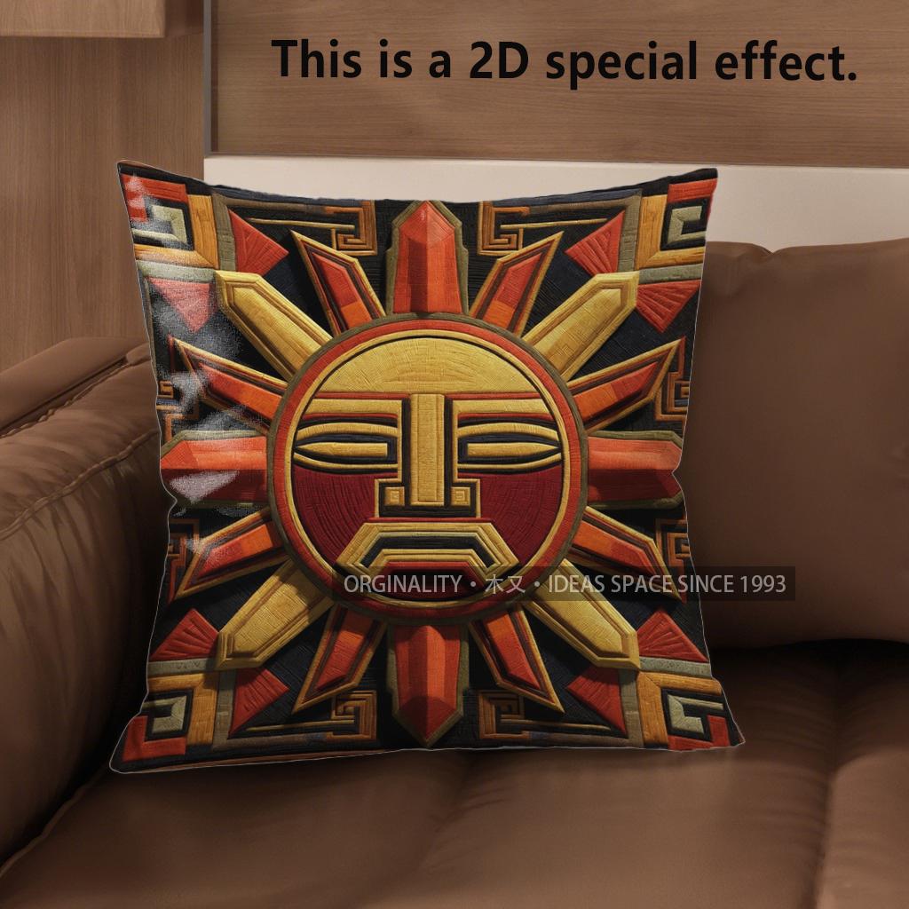 2D Aztec Sun God Embossed Style Pillow Covers Pattern Cushion Cover Suitable For Sofa Bedroom Car Pillow Cover