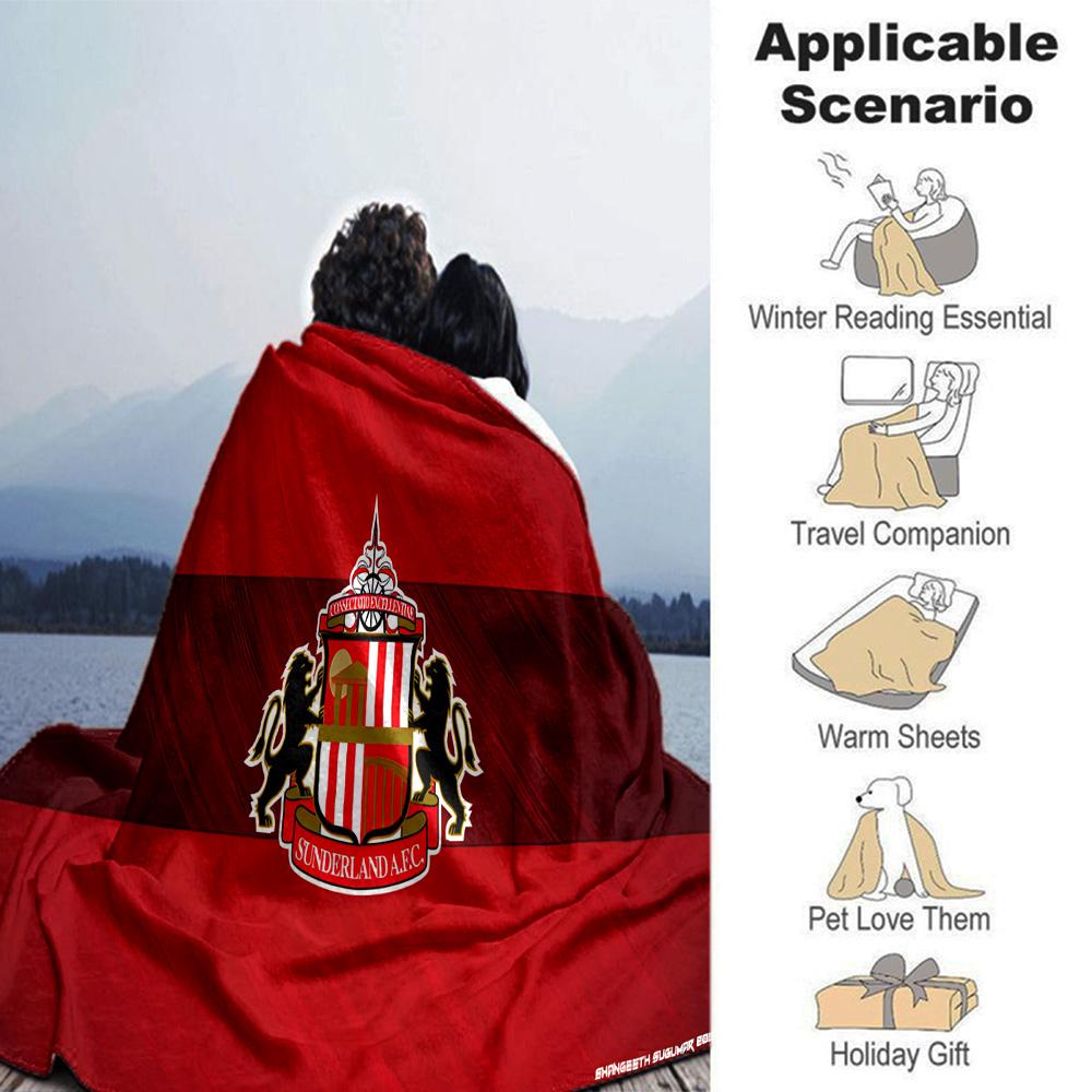 Sunderland football Flannel Blanket, Soft Polyester, Modern Design, All-Season for Camping, Travel, Gifts for holidays or birthdays