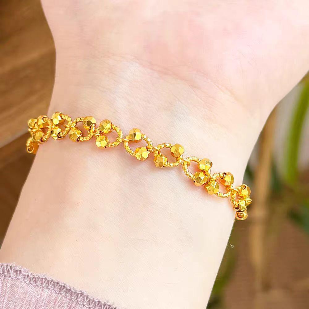 Gold Interlocking Circle Disco Bead Bracelet – Women's Luxurious Starry Sky Design