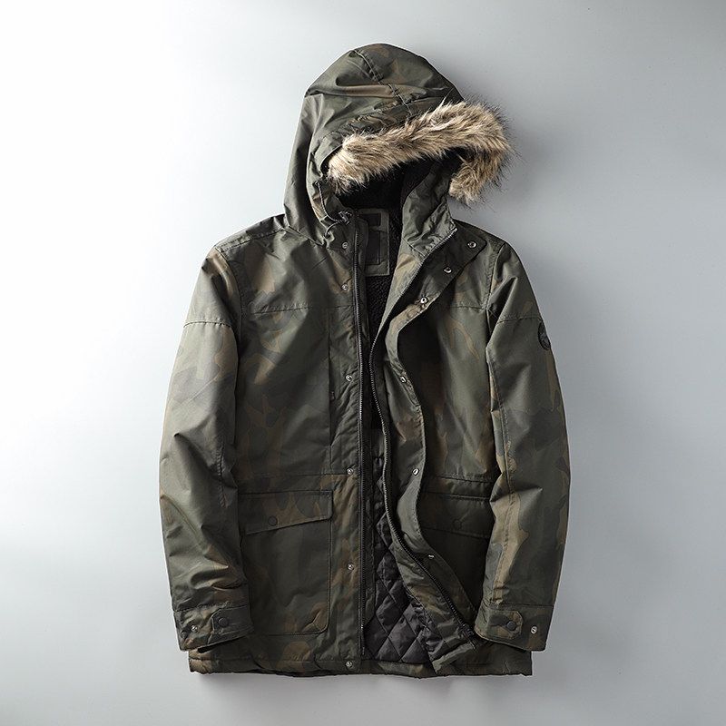 Foreign Trade Tail Order Cut Label plus Velvet Winter Export Parka Military Green Camouflage L