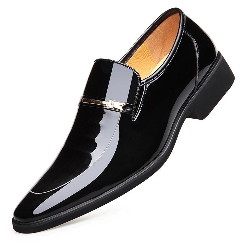 

New men s leather shoes dad shoes retro bright leather dress business shoes round head foot men s shoes 38 чёрный