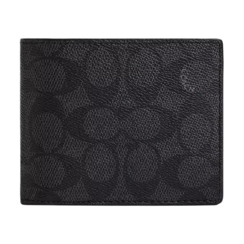 COACH SignatureCanvas 12 Branded Printed Logo Flip Closure Coated Canvas Wallet Women s Charcoal charcoal коричневый