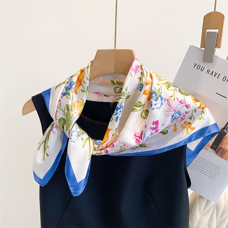 Colorful Printed Silk Scarf Square Scarf High-end Sense Versatile Shawl Sunscreen Neck Small Square Scarf Headscarf Women's Scarf