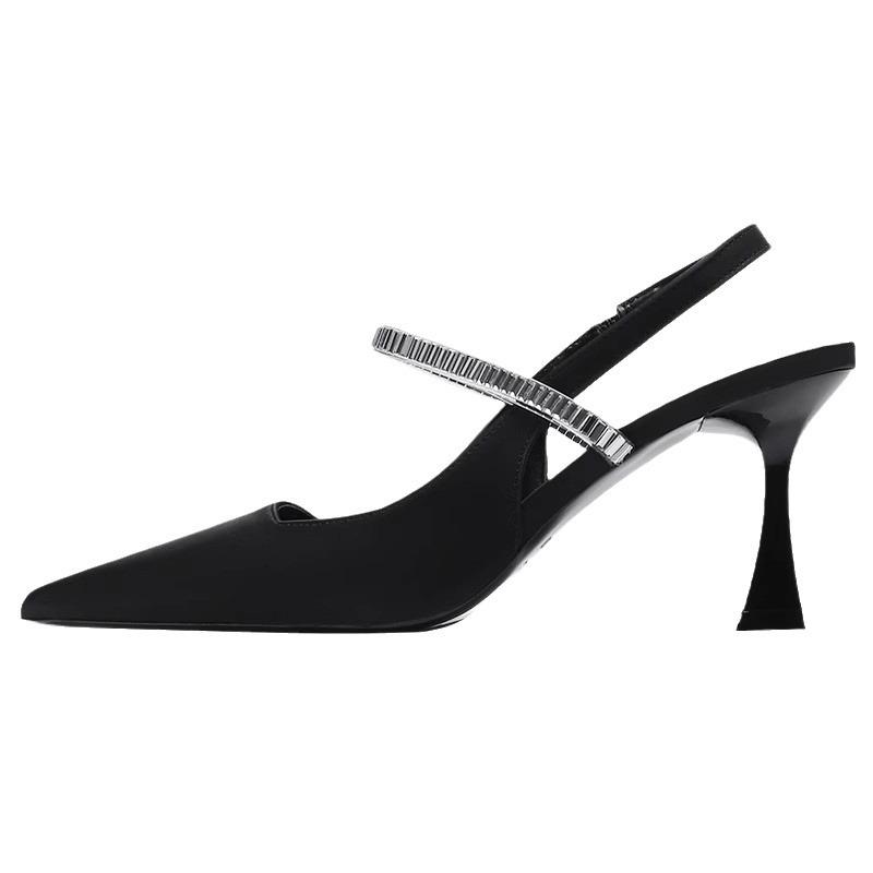 French pointed thin heel high heel French single shoes women's white bridesmaid shoes with rhinestone temperament bag head sandals