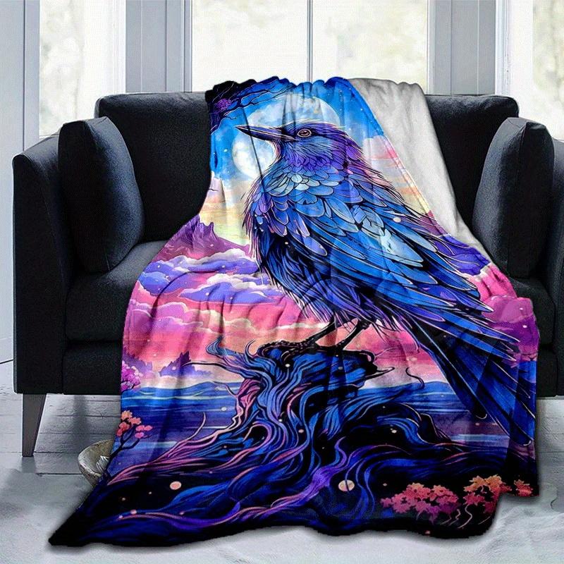 1pc Bird Printing Lightweight Flannel Blanket, Comfortable and Warm Blanket, for Camping Sofa Bed and Couch Office, Gift
