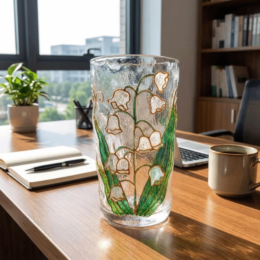 Gletscherstruktur Handbemalte Glas Tasse Blumen Design Bier Tasse Mode Saft Tasse Tee Zeit