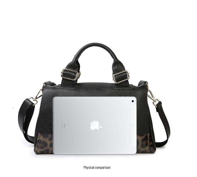 Leopard Print Women's Genuine Leather Commuter Tote & Crossbody Bag - Large Capacity Cowhide Shoulder Bag