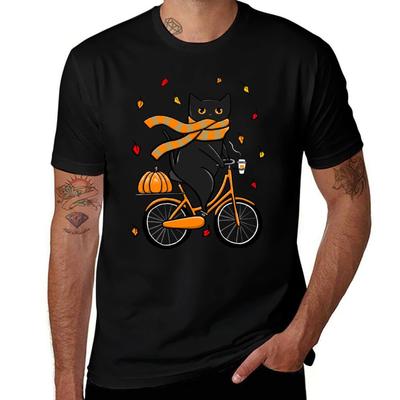 Autumn Bicycle Ride Illustration Tshirt Trendy Casual Short Sleeve Shirt